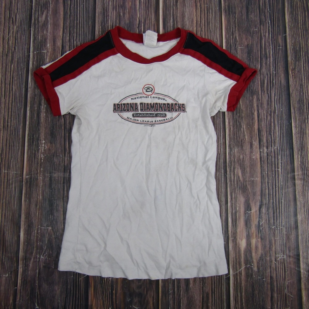 Arizona Diamondbacks Shirt Womens Large White Red MLB Baseball Ringer Graphic